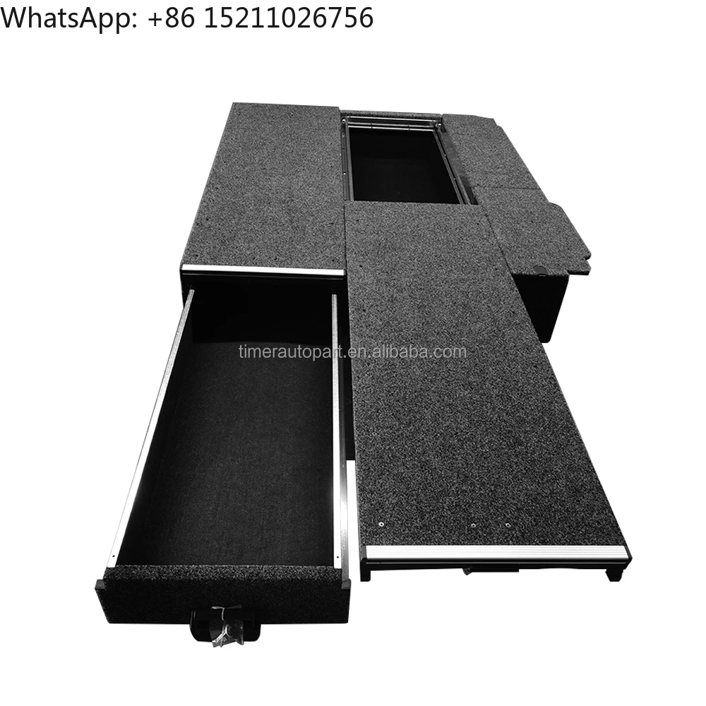 4x4 Long Bed Pickup Truck Overland Organizer Tooling Box Interior Kits 1600mm Rear Position Fridge Slide Metal Storage Metal
