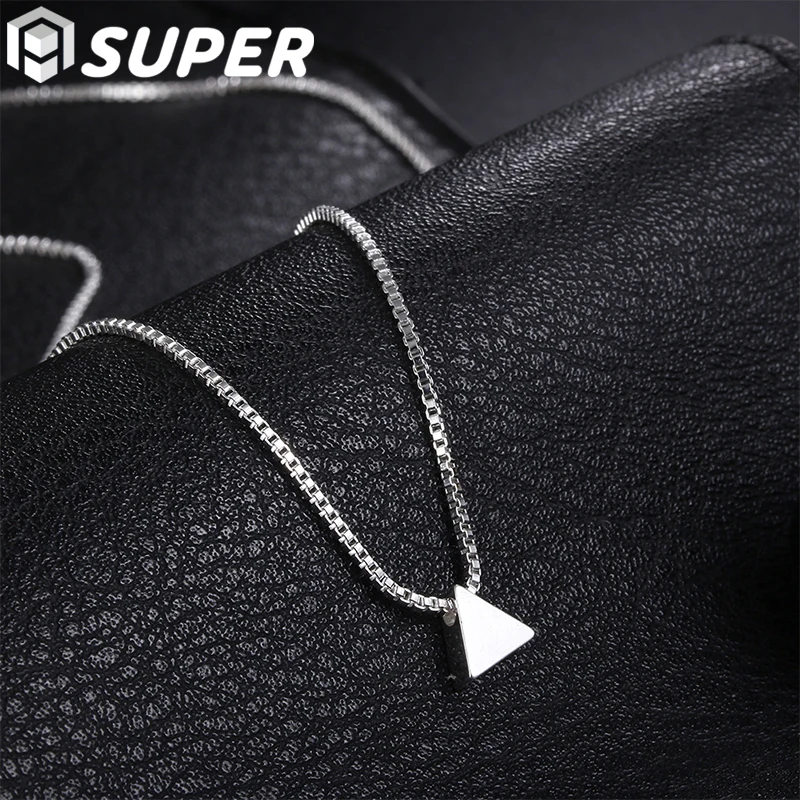 

925 Sterling Silver 18 Inch Triangle Pendant Box Chain Necklace For Women Man Fashion Wedding Party Charm Jewelry