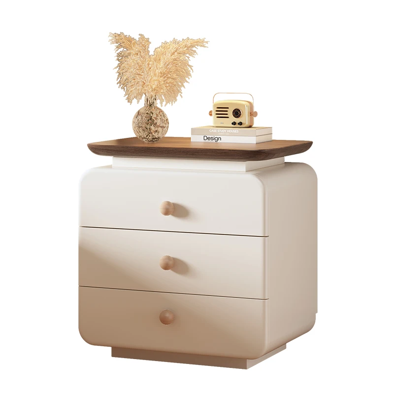 منضدة كريمية عتيقة من الخشب الصلب - خزانة تخزين لغرفة النوم حديثة وبسيطة، بدون تجميع أثاث مدمج #5