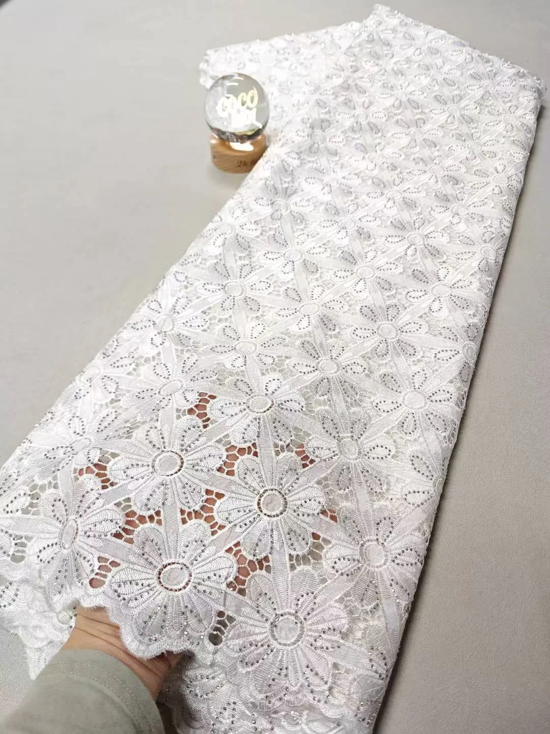 

2026 High Quality African Lace Fabric cotton Swiss Voile Lace Fabric Nigerian Laser embroidery Sequined Popular Dubai Style