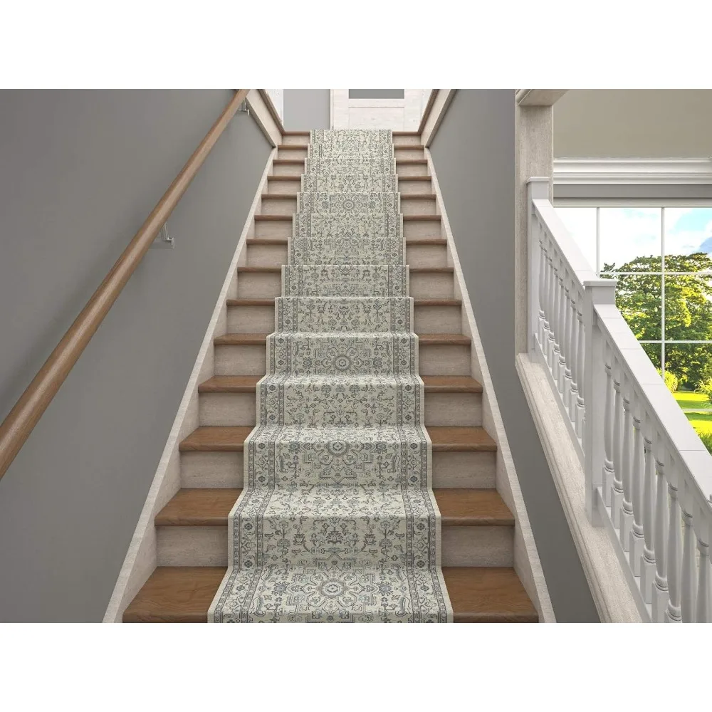 

25' Stair Runner Rugs - Luxury Heriz Collection Stair Carpet Runner - Nearly 1 Million Points per sq.Meter(Ivory)