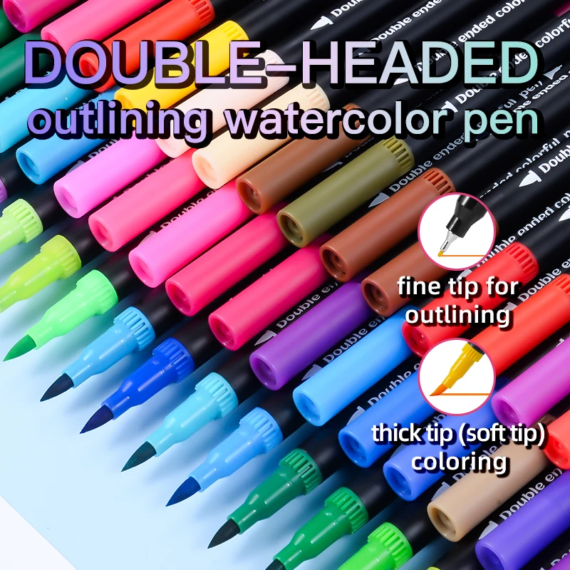 Double ended hook line watercolor pen PP boxed set for children's and students' drawing pens