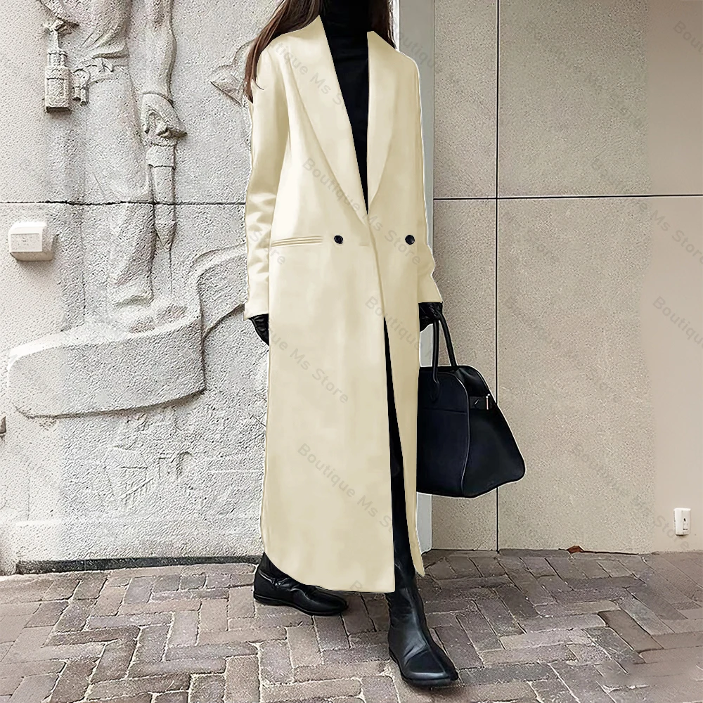 Chic Double Breasted Black Women Long Blazer Female Daily Coat Formal Ankle Length Dress пиджак женский