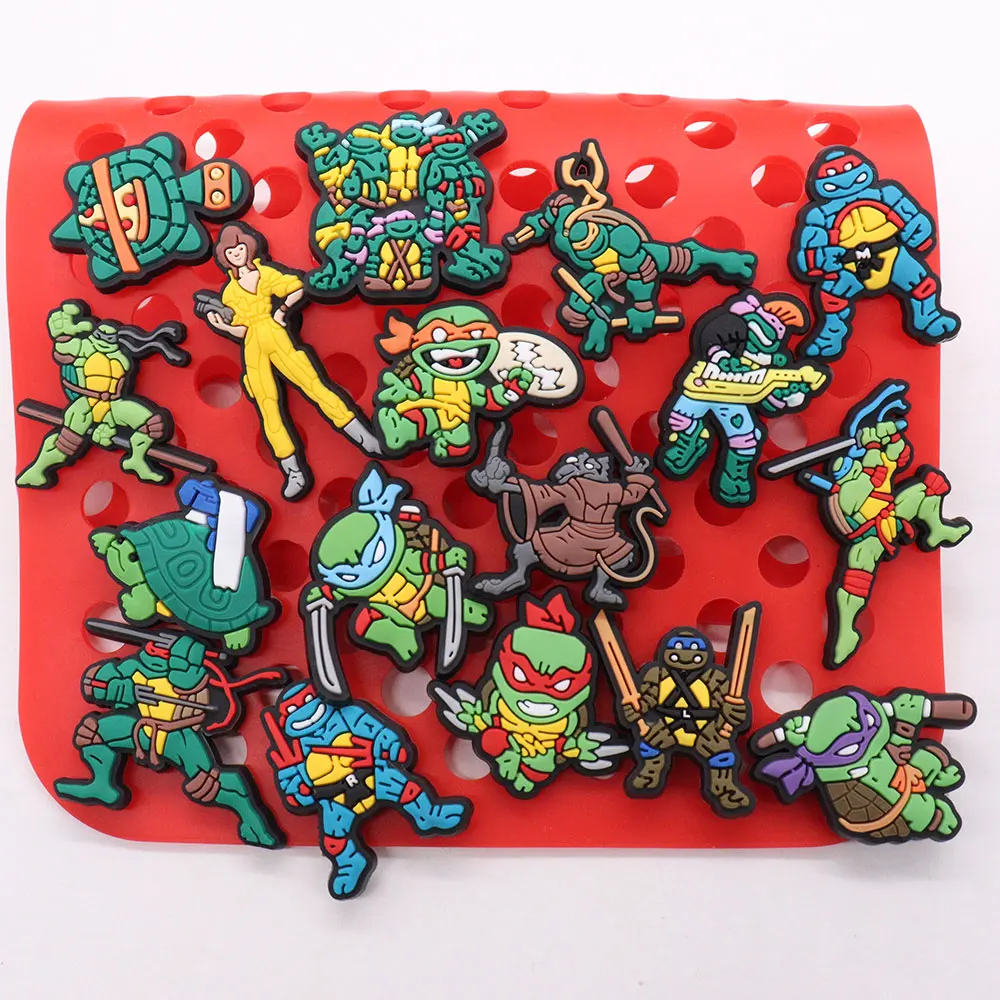 New Arrival 1-17Pcs Green Turtle Cartoon Character Shoe Charms Boys Buckle Accessories DIY Phone Case Holiday Gifts