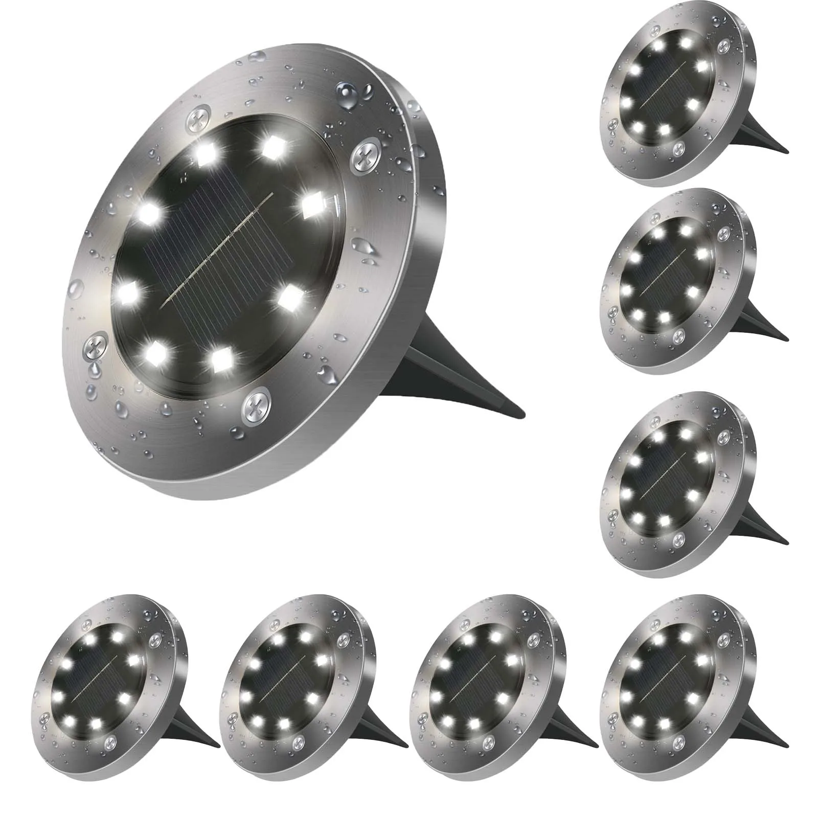 

8 Pack Solar Outdoor Lights, 8 LED Solar Ground Lights, IP65 Landscape Lights, Solar Disk Lights, Solar Energy Floor Lamp