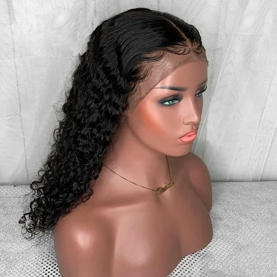 Glueless 180Density 26inch Natural Black Long Kinky Curly Deep Lace Front Wig For Women With Baby Hair Preplucked Daily