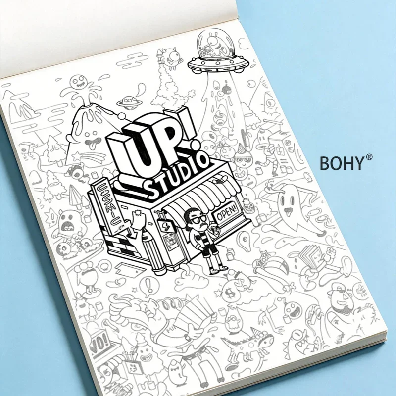 1 Fun Graffiti Drawing Picture Book, Include 24 Pages of Themed Sketches Such As Alien Monsters/lively Kitchens/colorful Markets