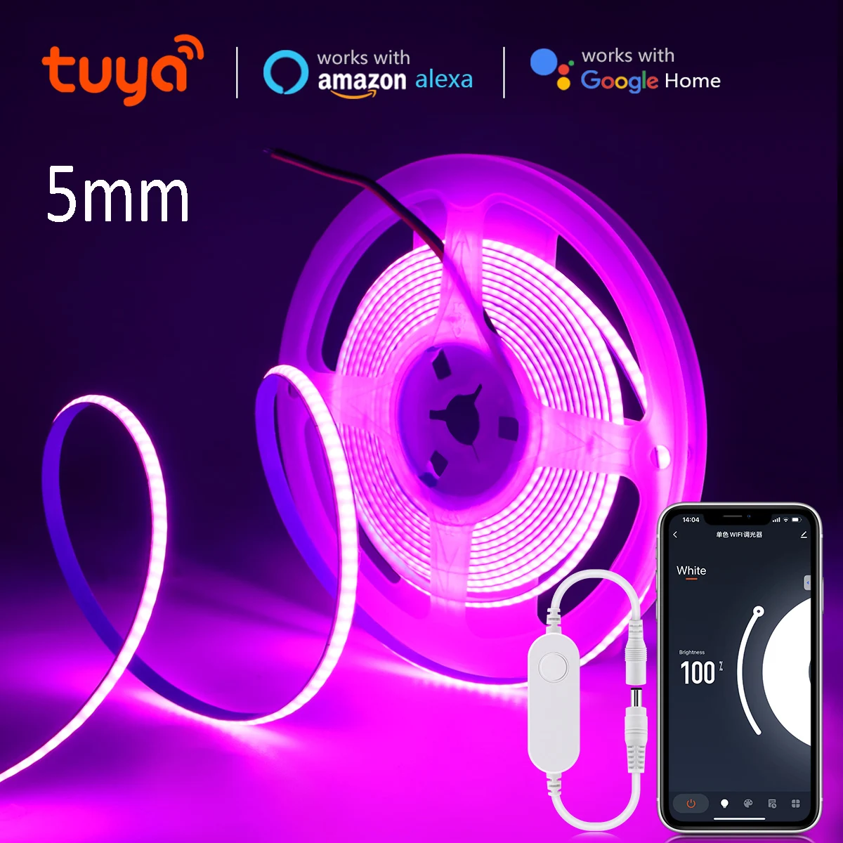 WIFI Tuya Smart Life FOB COB LED Strip Light Flexible 5MM PCB Width Ultra Thin Neon Tape For Kitchen Cabinet Room Decor 12V