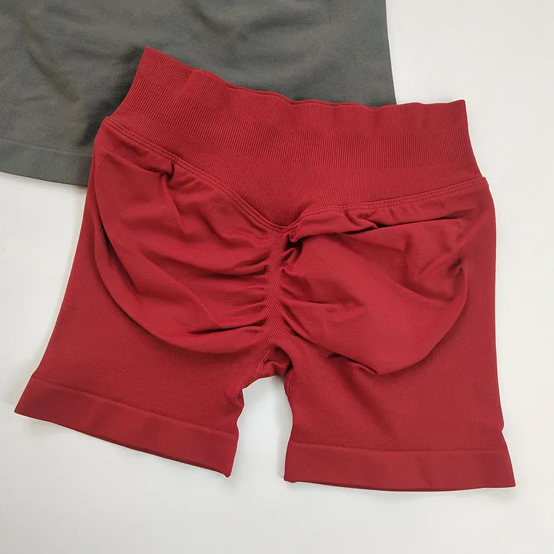 Nahtloser Fitnessanzug Gym Yoga Sport Kurzarm-Shirts Fitness Hochgeschnittene Shorts Yoga-Sets Yoga-Oberteile Po-Lifting-Shorts 2-teilig – Detail 15