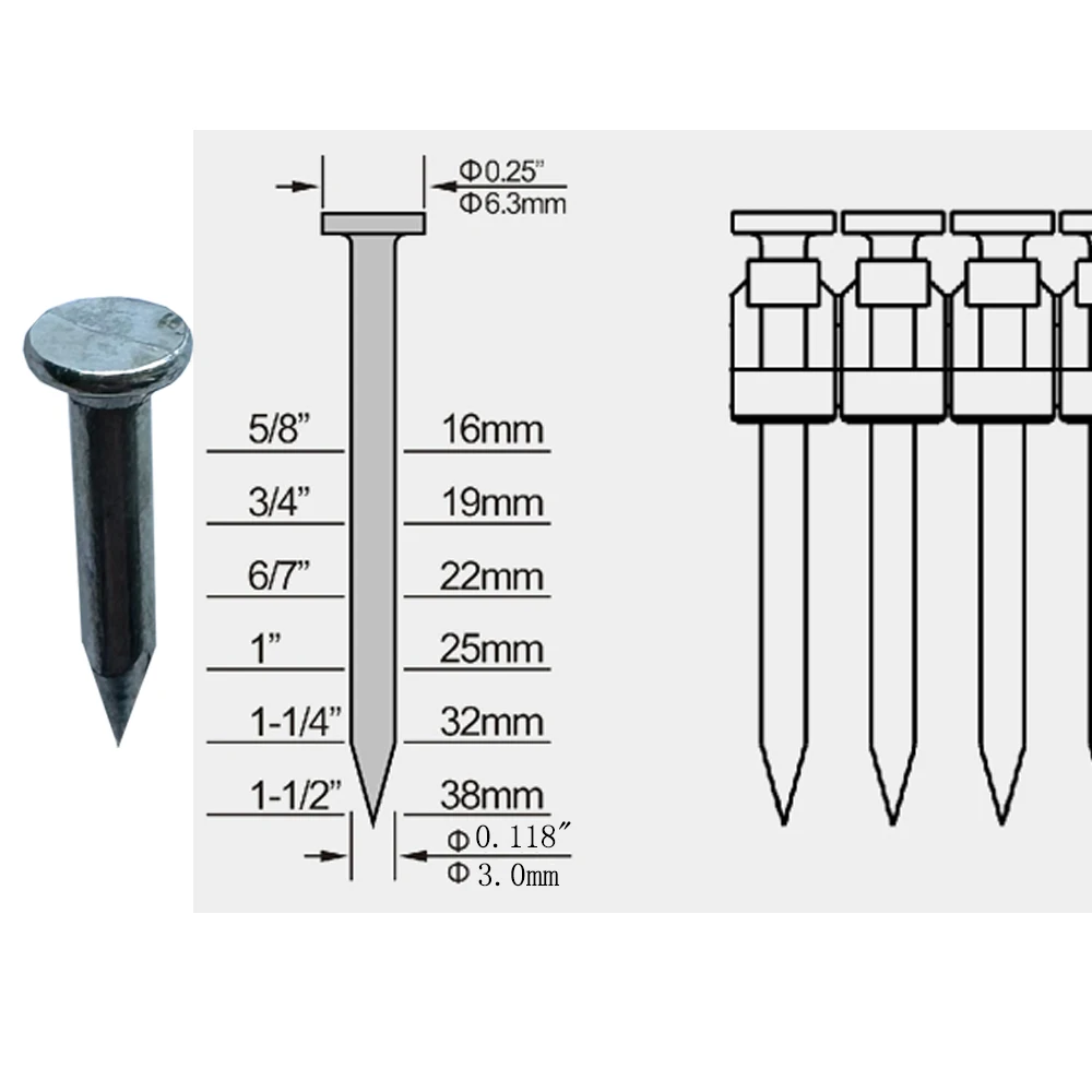 500pcs in One Box Nails For Concrete Nail Gun Steel Cement And Board Al-Alloy Window Frame Gas Nail