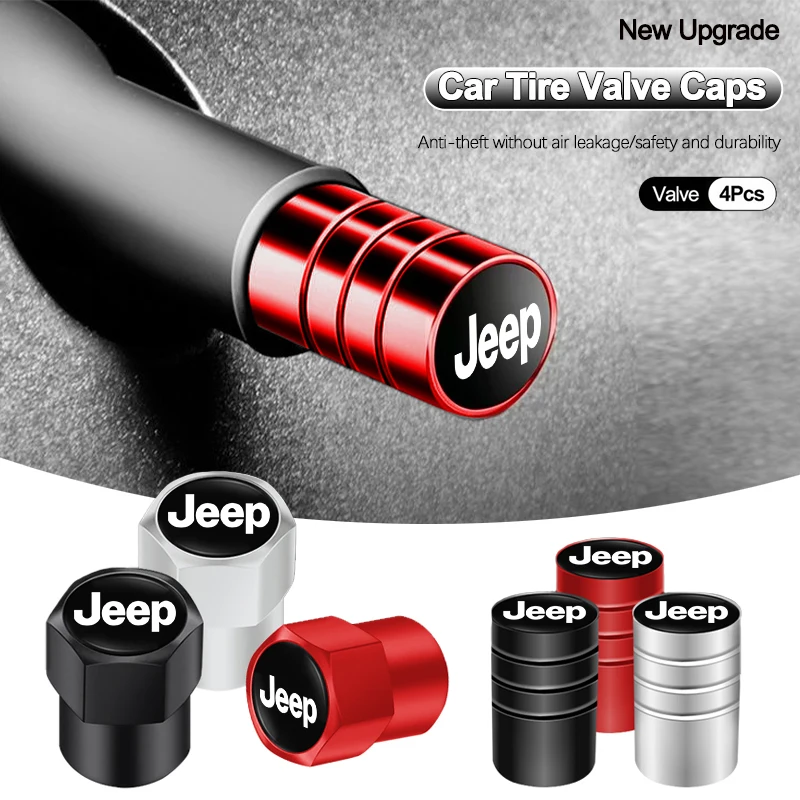 4 tapas metálicas para válvulas de neumáticos de coche, para Jeep Patriot, Willys, Liberty, Rubicon, XJ, Trail Hawk, Wrangler, JL, JK, Grand