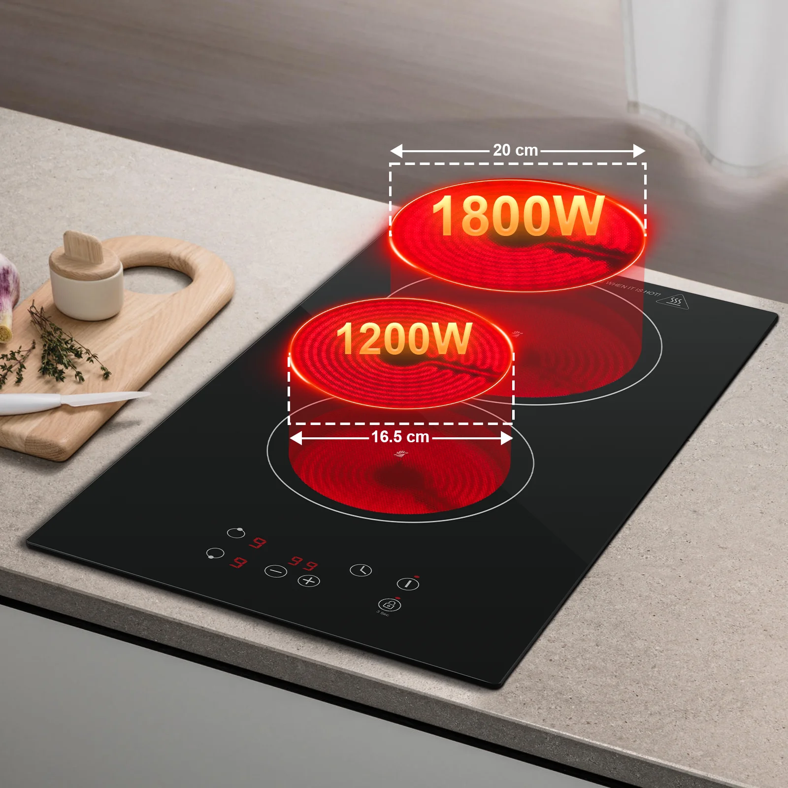 KICHPOWER 2 Plate with Plug Touch Control Glass Ceramic Hob