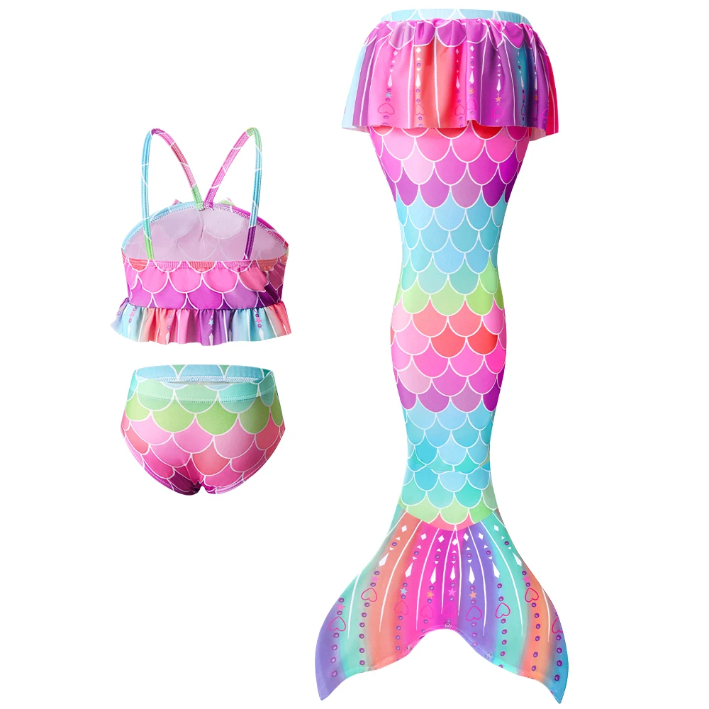 New Style 3PCS Mermaid Tail Swimsuit Custom Fish Scale Bikini Swimwear Set for Kid Girls Summer Princess Beachwear Bathing Suit