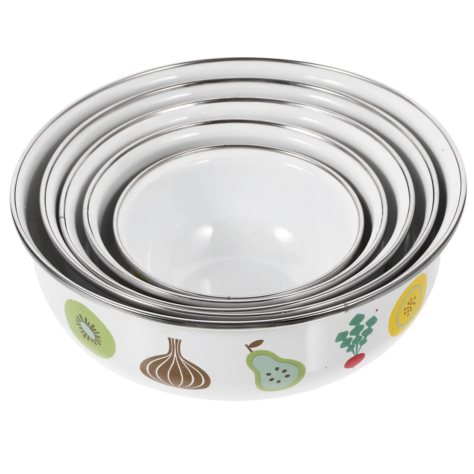 

5pcs Fresh Keeping Bowls Stackable Enamel Salad Bowl Food Storage Containers For Home Camping Picnic Soup Noodle Use Kitchenware