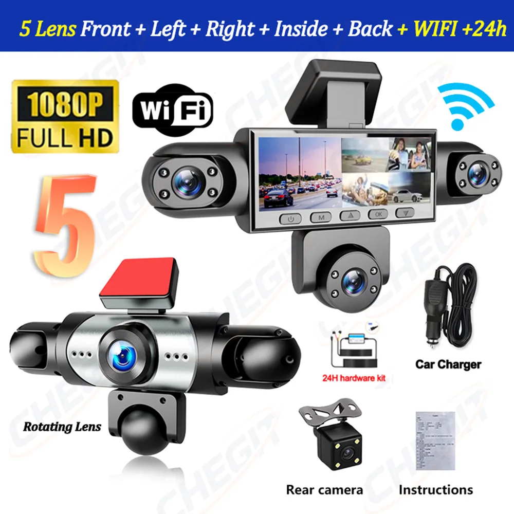 New 5Channel 360 Degree Car Dvr 1080P Video Recorder WiFi APP Dashcam 24h Parking Monitor Rear View Camera Car Recorder image 3