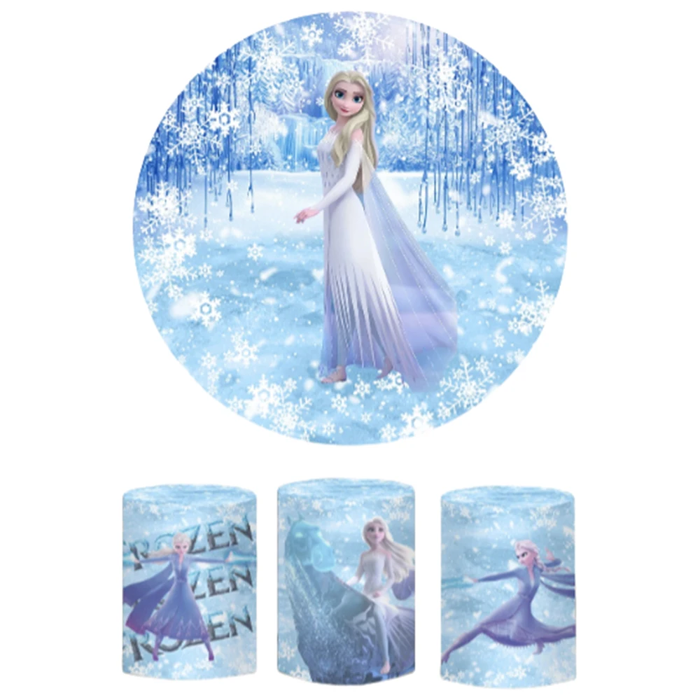 Disney Frozen Elsa Round Backdrop 3 Cylinder Covers Background Photography Baby Shower Princess Birthday Party Dessert Table