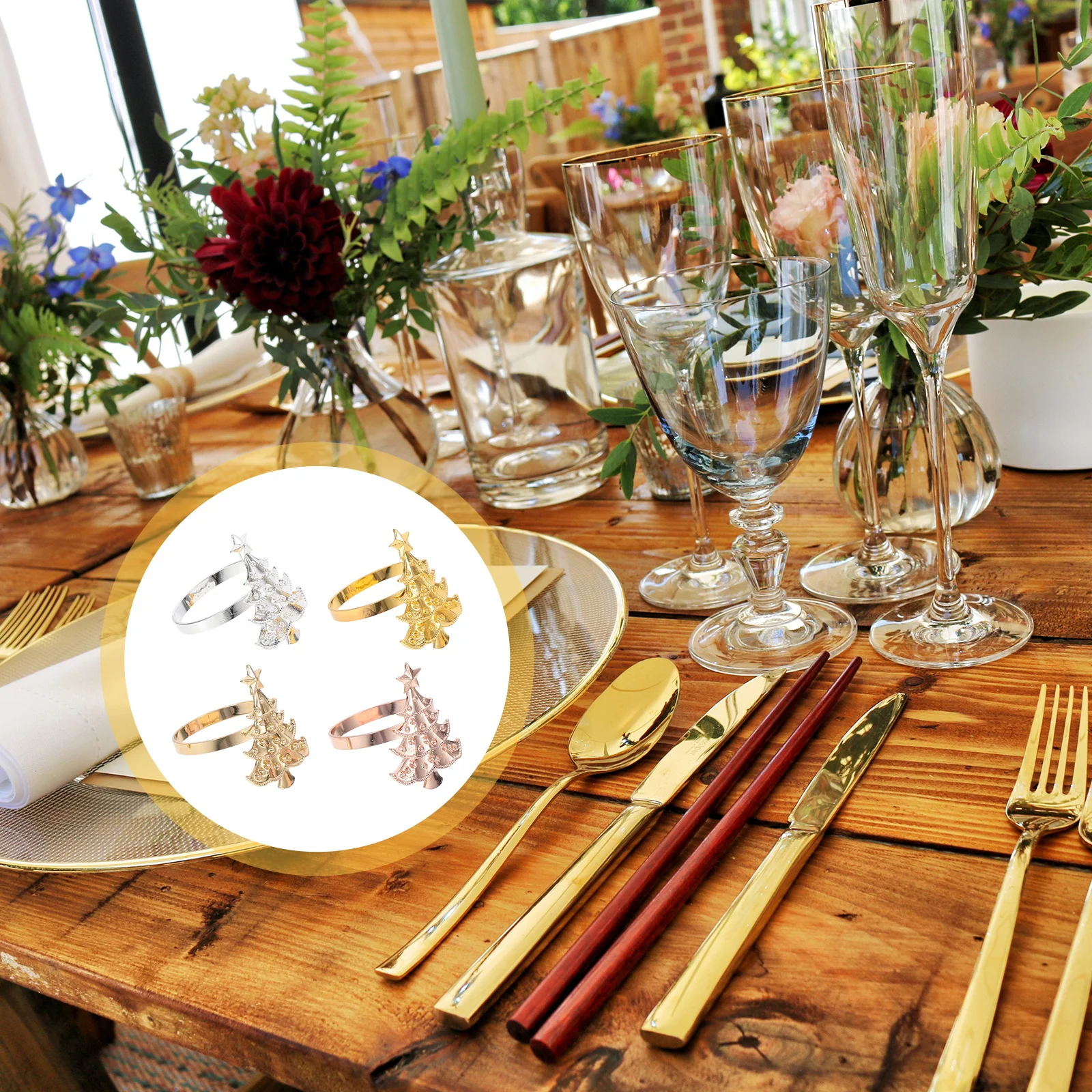 

4Pcs Napkin Rings Elegant Christmas Tree Pattern Reusable for Holiday Dinner Table Decor Accessories Christmas Tree Napkin Rings