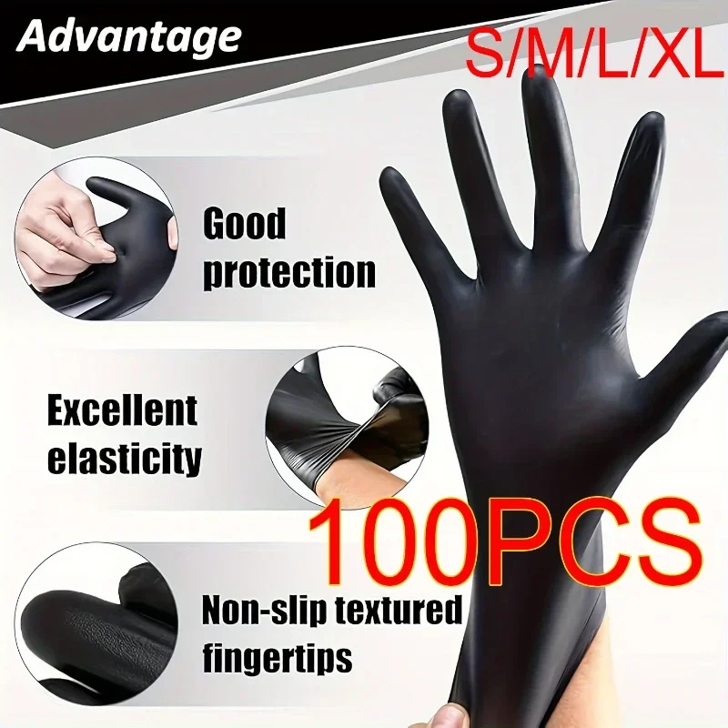 

100PCS Black Nitrile Gloves Disposable Gloves for Househol Cleaning Work Safety Tools Gardening Gloves Kitchen Cooking Tool