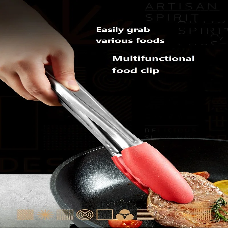 Silicone BBQ Grilling Tong Kitchen Cooking Salad Bread Serving Tong Non-Stick Barbecue Clip Clamp Stainless Steel Tools Gadgets