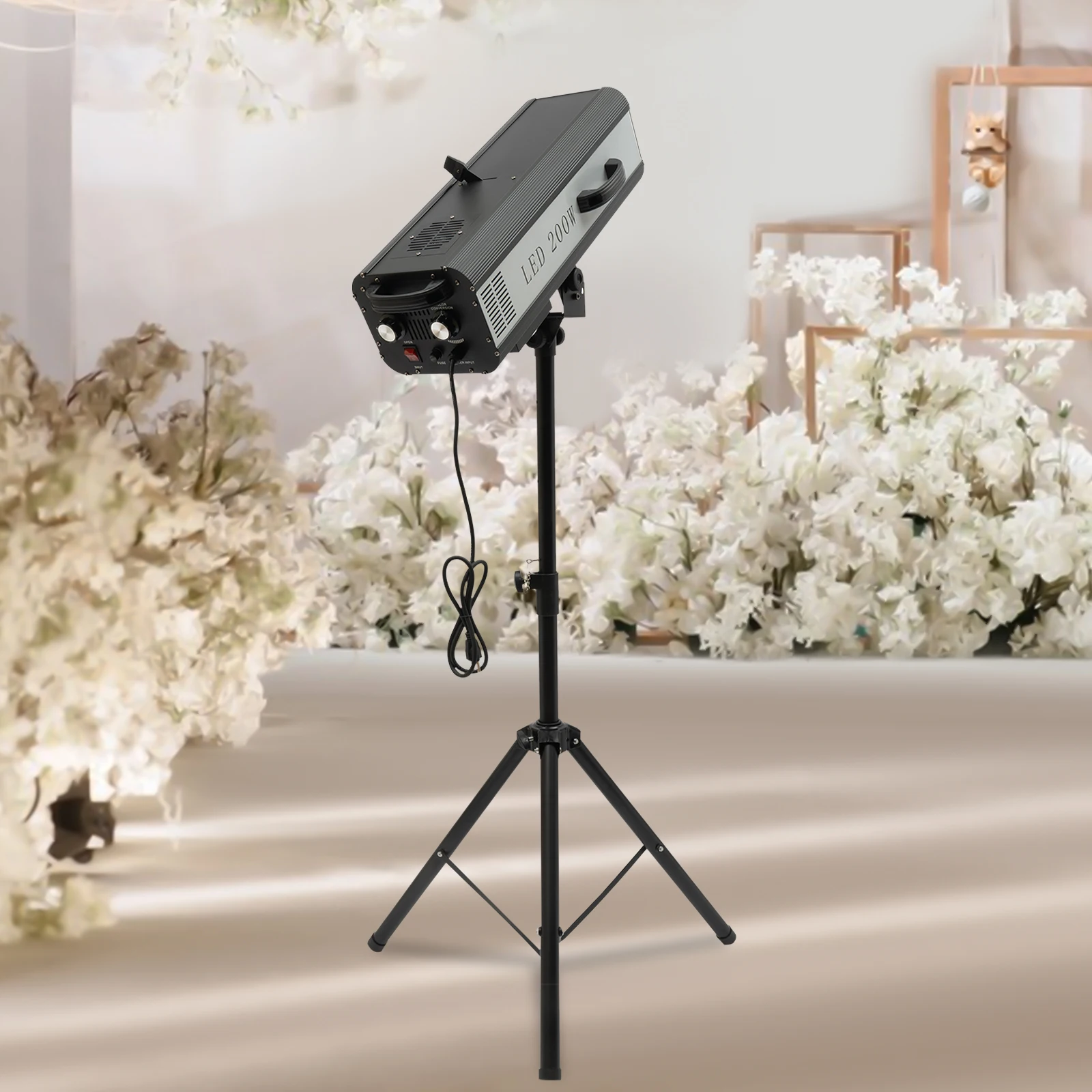 

AC 110V Manual Follow Spot Light with Tripod Bracket Profile Spotlights LED Light Emitting Diode 200W for large stages, theaters