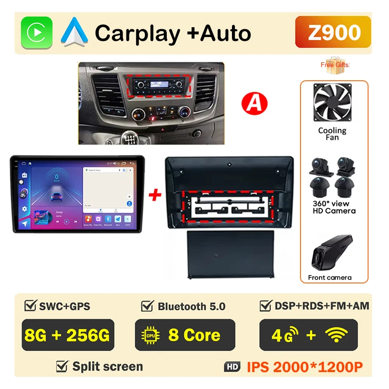 Auto Radio Android voor Ford Transit Custom 350 Transit V363 2020-2022 Multimedia Videospeler Navigatie GPS GEEN 2din Head Unit