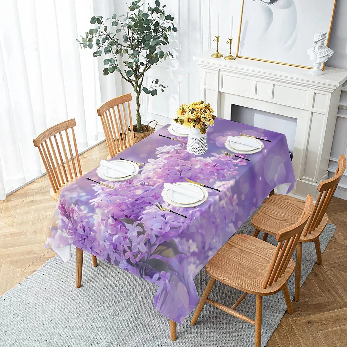Rectangular Chrysanthus Rose Hydrangea Waterproof Polyester Tablecloth Birthday Party Rectangular Table Party Supplies