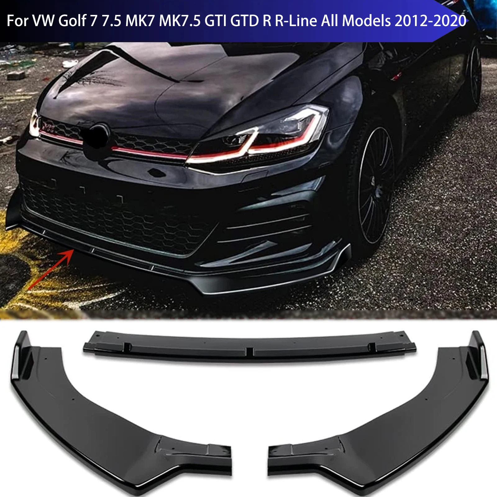 

Front Bumper Splitter Lip for VW Golf 7 7.5 MK7 MK7.5 GTI GTD R R-Line All Models 2012-2020 Diffuser Bumper Guard Auto Parts