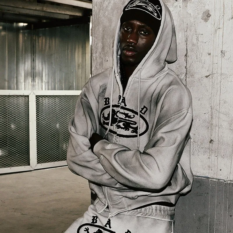 Amerikaanse retro losse geverfde hoodie Dames Design Sensation Casual sporttop Comfortabel lang Sve-sweatshirt