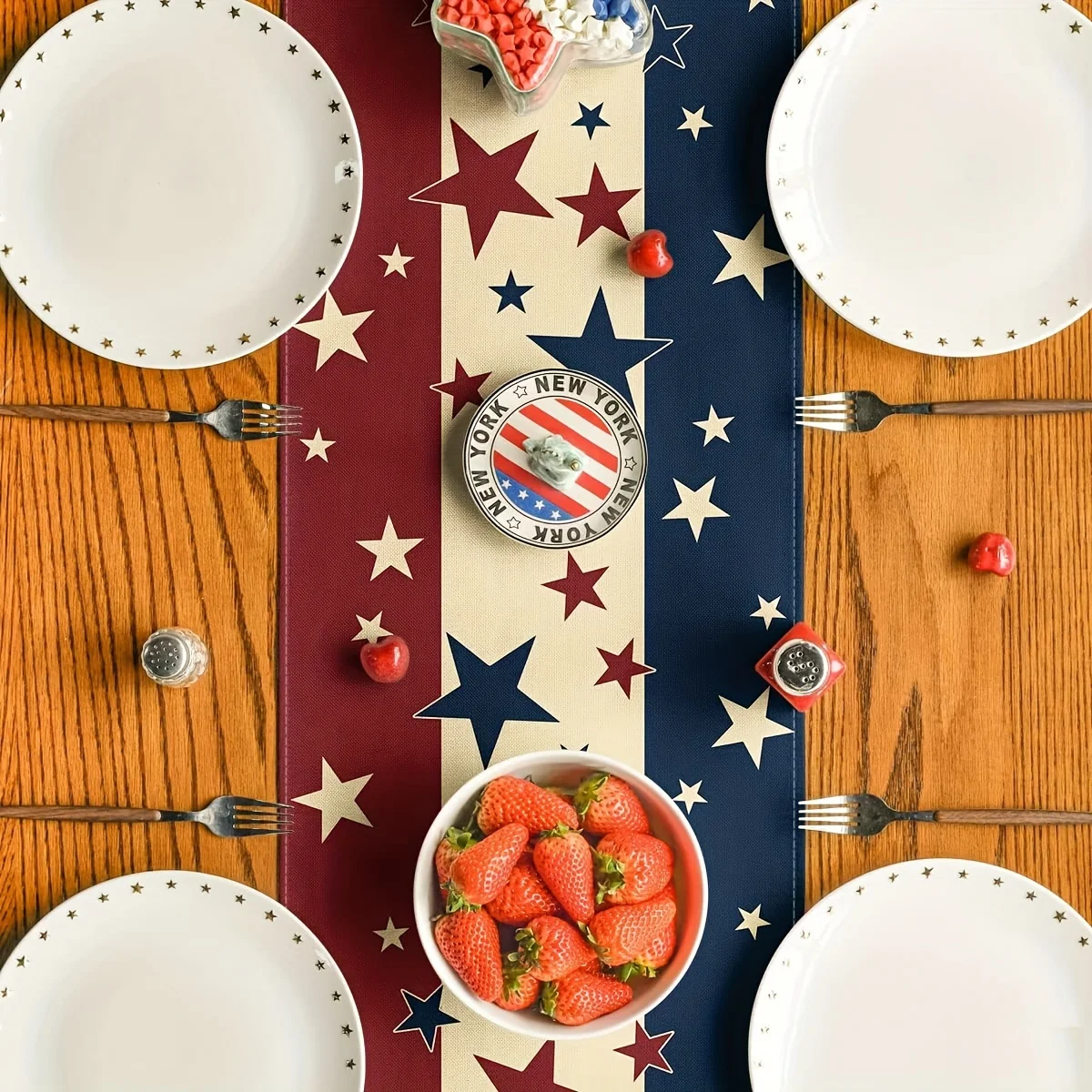 1pc Patriotic American Flag Star Table Runner Luxurious Linen Table Cloth Festive Party Dinner Decor for Home Supplies