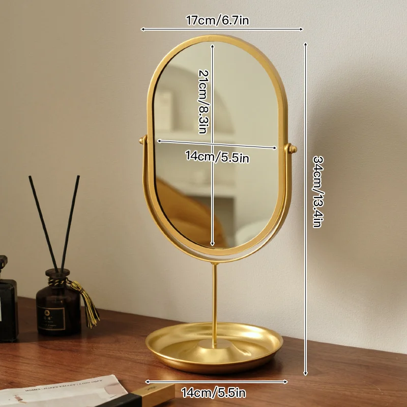 Specchio cosmetico da tavolo ovale dorato compatto chic elegante trucco da tavolo per camera da letto dormitorio casa donne adolescenti regalo compleanno