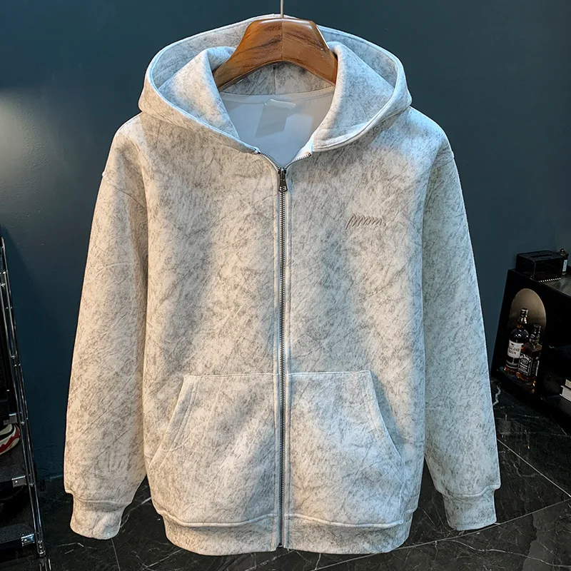 Hooded Sweater Men's Autumn and Winter New Street Trend Zipper Cardigan Trendy Long Sleeve Jacket Loose Printed All-Matching Top