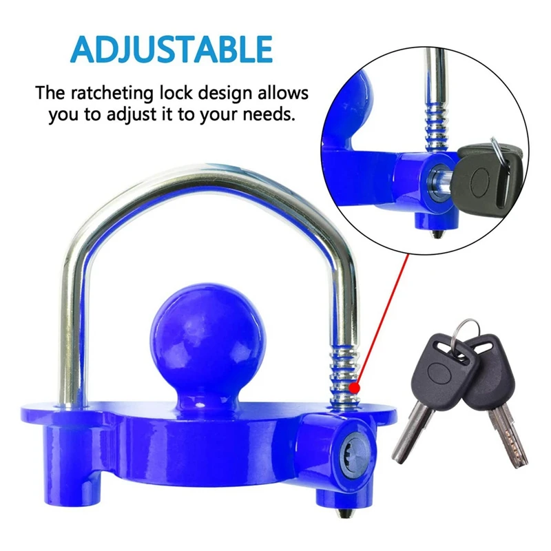 Universal Trailer Ball Tow Hitch Lock Adjustable,Heavy-Duty Steel,Fit For Towing Caravan Trailer Security, Blue