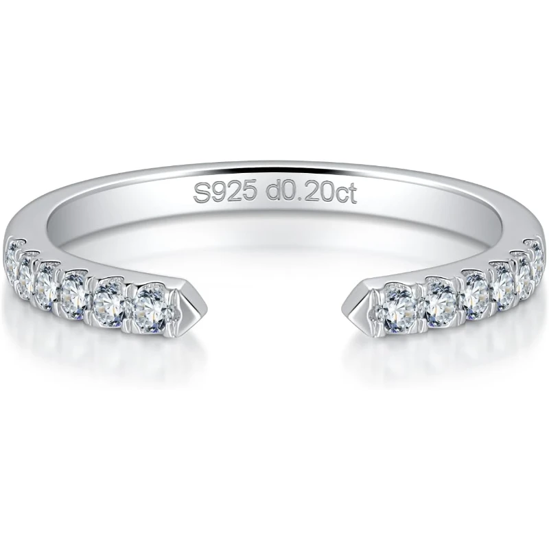 

Moissanite Open Rings Women S925 Sterling Silver Plated White Gold Adjustable Wedding Engagement Ring Anniversary Band for Her