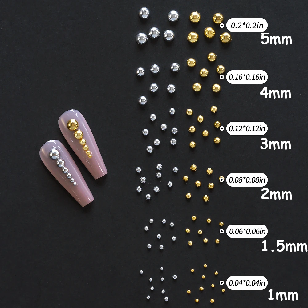 12 raster/doos witte parel goud zilver kraal nagel charmes gemengde grootte 0,15-0,5 cm volledige en halfronde 3D nagel decor DIY manicure sieraden