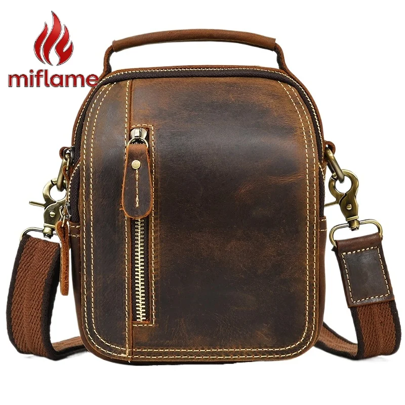 

Crossbody Bag Shoulder Belt Bag Vintage Genuine Crazy Horse Leather Large Capacity Multifunctional Casual Unisex Travel