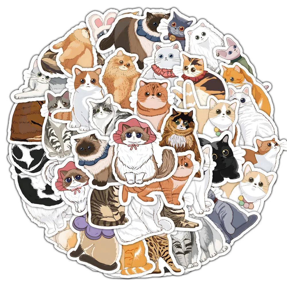 60 Pieces of Hand-Drawn Cat Waterproof Stickers, Phone Case Decoration Stickers, Planner Stickers, Stickers, Waterproof Stickers, Advantages: Waterproof, Can Be Re-Pasted Repeatedly, No Residue, Beautifully Designed.