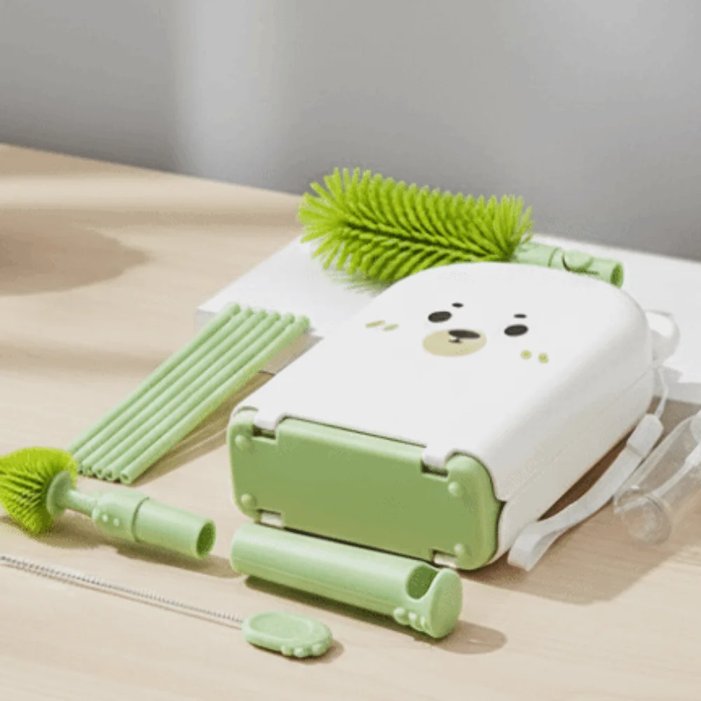 

6-In-1 Baby Bottle Brush Set Built-In Drain Rack Nipple Straw Cleaning Brush Space Saving Bottle Cleaner Brush Home Travel Use