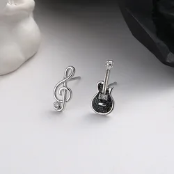 Fashion Simple Asymmetric Guitar Note Stud Earrings for Women Girls Creative Cute Ear Piercing Jewelry Music Lovers Gifts