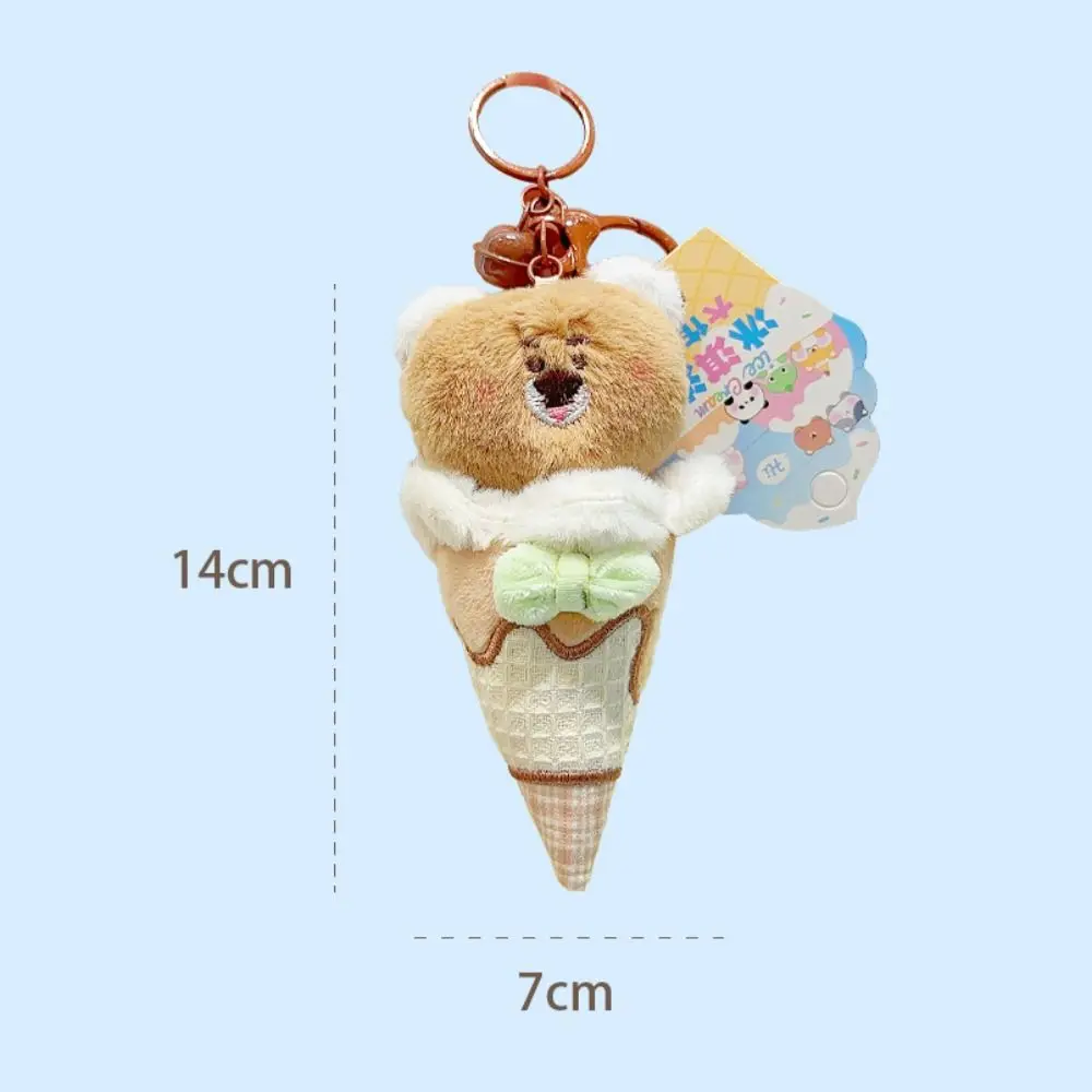 Accesorios para bolsa, llavero de cono de helado de oso, llavero de Animal de peluche Mental de gato, colgante de mochila suave de cono dulce, regalo