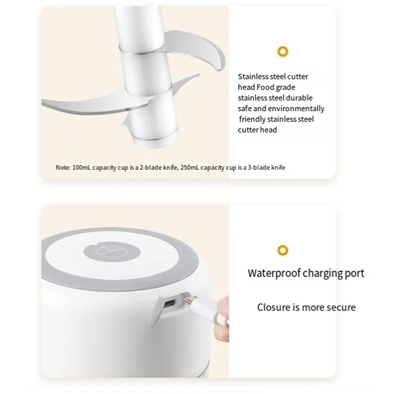 เครื่องบดเนื้อไฟฟ้า USB ขนาดเล็ก250มล. เครื่องบดกระเทียมแบบชาร์จไฟได้เครื่องเตรียมอาหารทนทานใช้งานง่าย