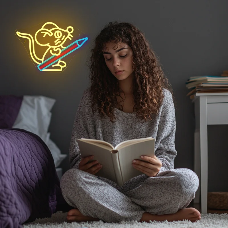 ماوس القراءة النيون تسجيل مخصص غرفة القراءة مكتبة عكس الضوء غرفة إضاءة زينة غرفة الدراسة 5/12 فولت USB قوة قراءة كتاب جدار ديكور