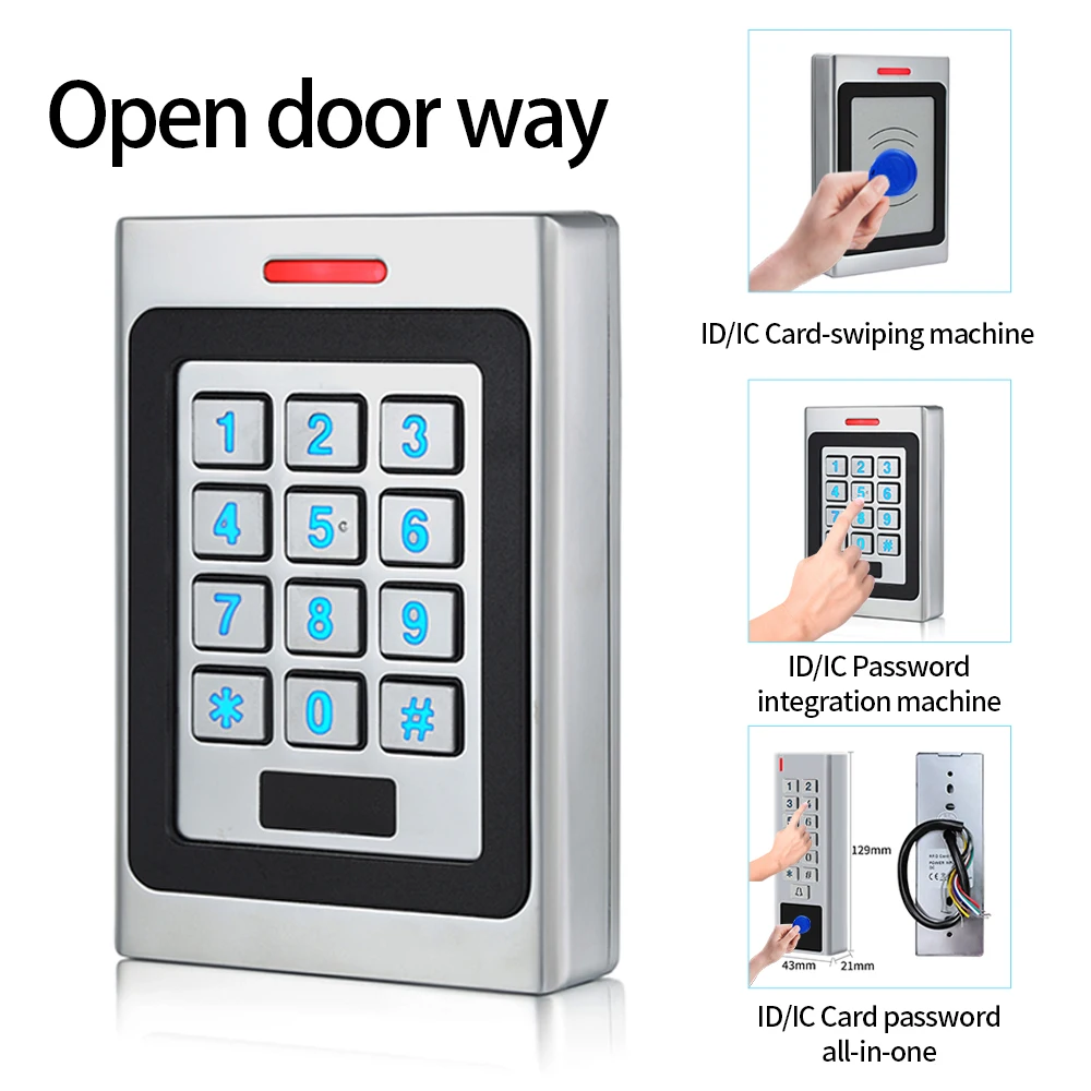 Outdoor Metal RFID Access Control Keypad Card Reader Waterproof Lock 125KHz 10PCS Keyfobs Rainproof for Access Control System