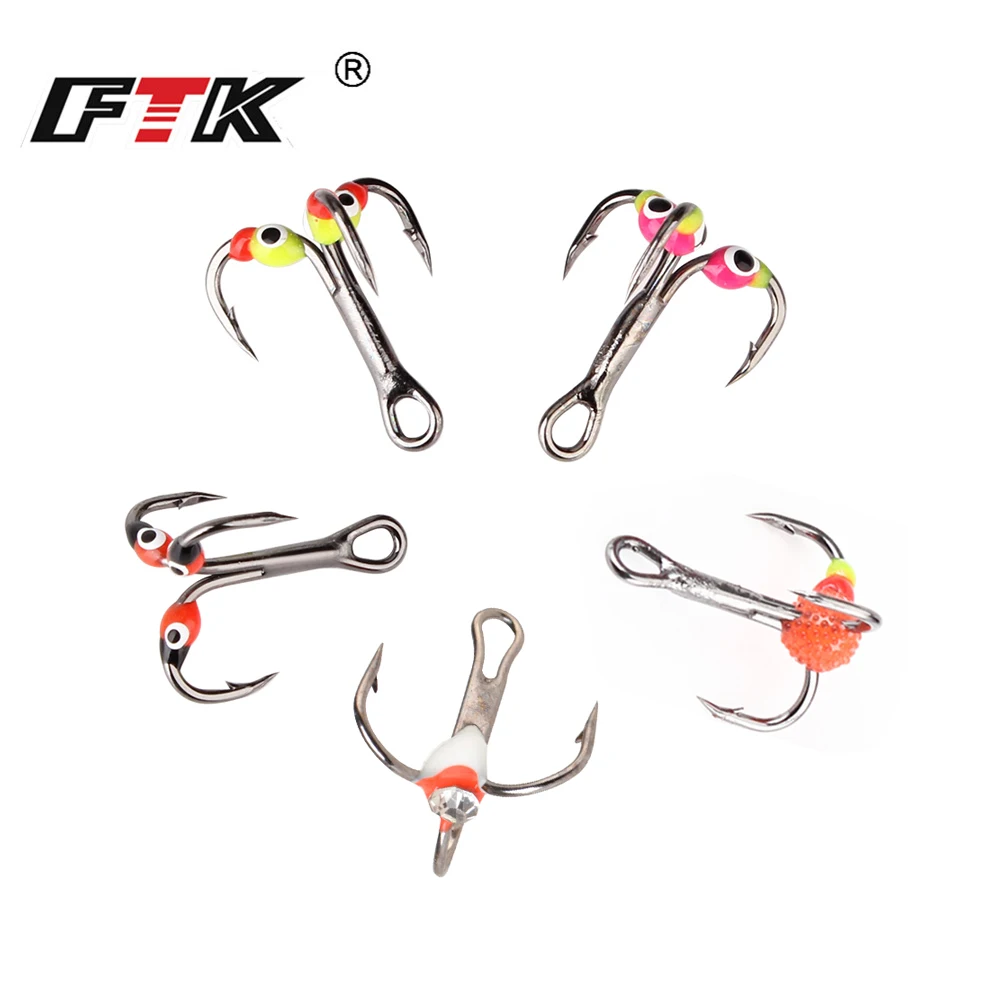 

FTK 5pcs/pack High Carbon Steel Winter Ice Fishing Hook Overturned Barbed Trebles Hooks With Diamond Eye for Fishing Accessories