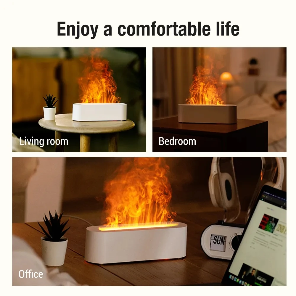 Humidificateur d'air USB à flamme, diffuseur d'arômes d'huiles essentielles à brume fraîche à ultrasons avec lumière colorée simulant le feu, nouveau, 2023