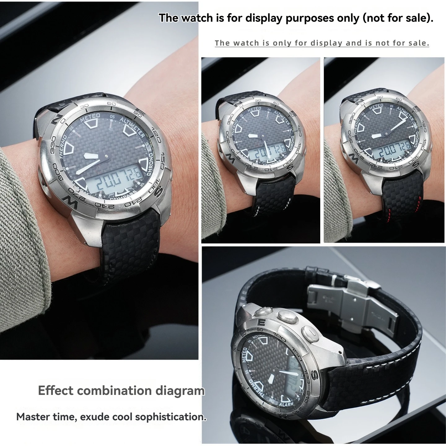 21mm Carbon Fiber Grain Genuine Leather WatchStrap Replacement Wrist Band Compatible for Tissot T-Touch T013420A Men SmartWatch