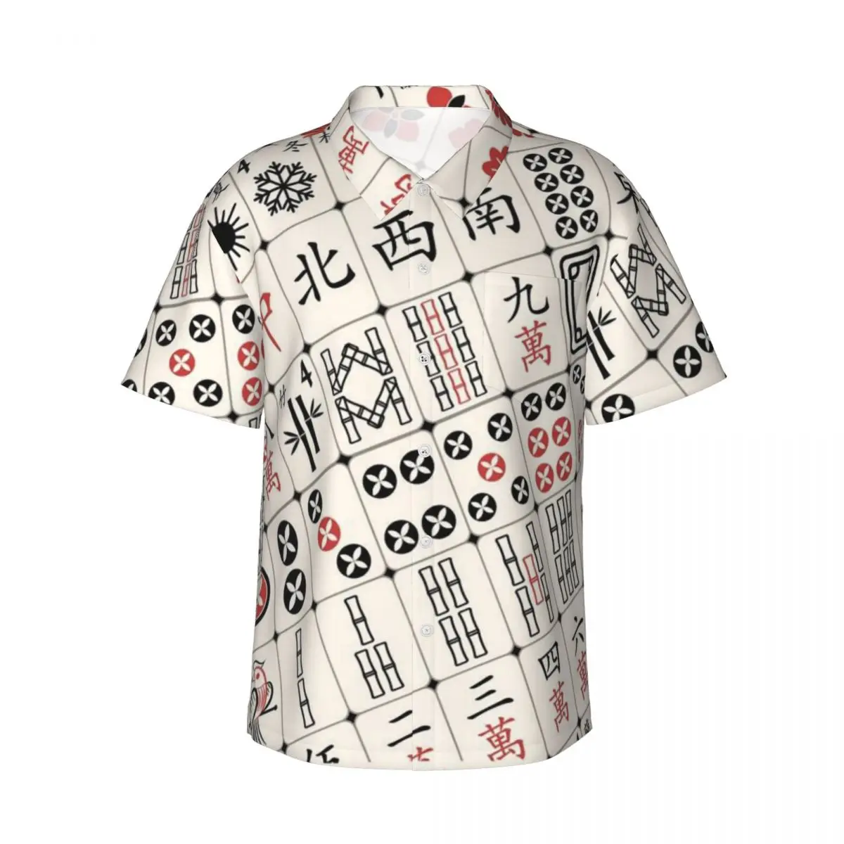 

Mahjong Tile Pattern Men's Shirts Hawaiian Short Sleeve Shirt Funny Button Tops for Summer Beach