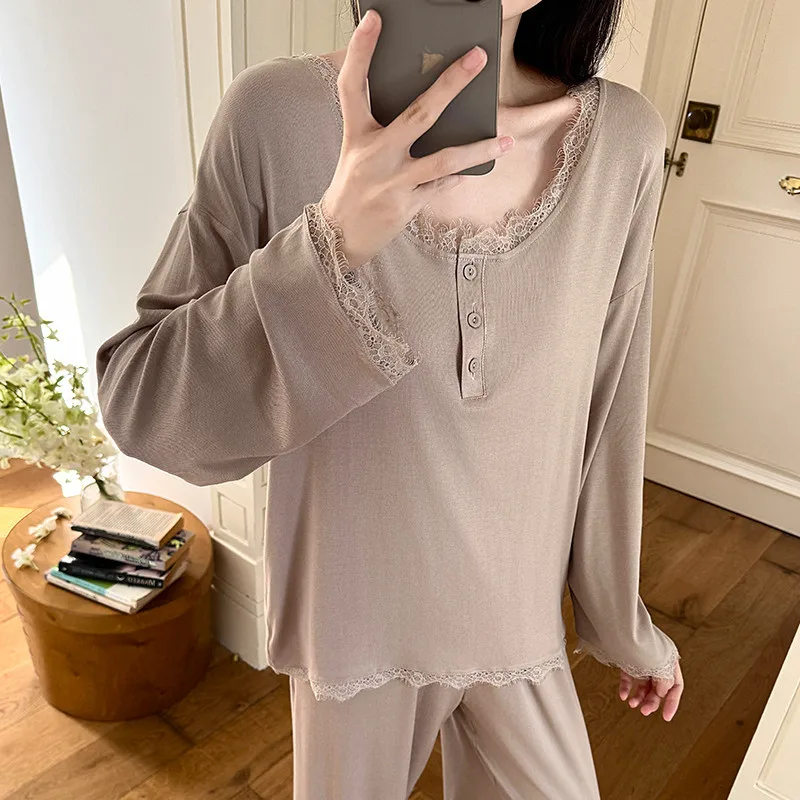 

Женские пижамы, весенне-осенняя женская домашняя одежда, повседневная мягкая одежда из модала для сна, костюм для сна, ночная одежда, пижамы Femme