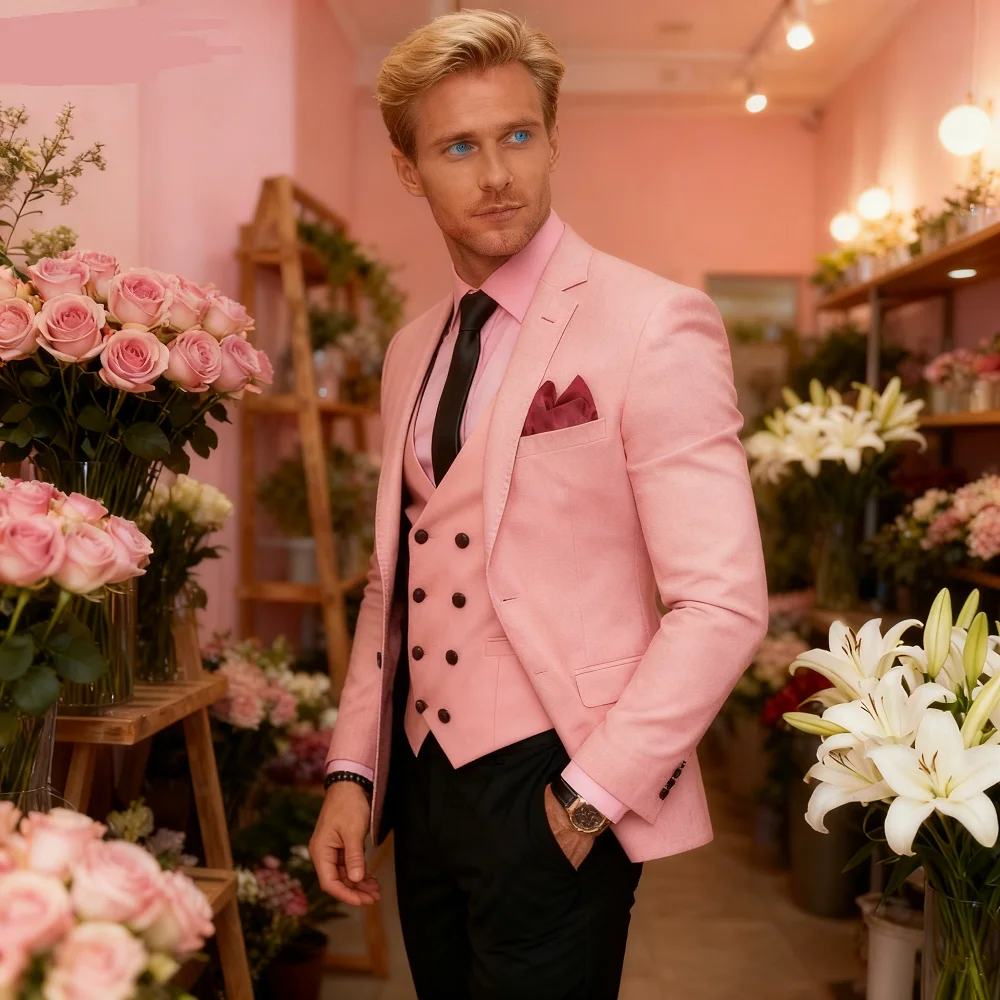 

Мужской модный коричневый приталенный костюм из трех предметов с пиджаком, жилетом и брюками - повседневный смокинг для свадьбы, выпускного вечера, деловой костюм для жениха