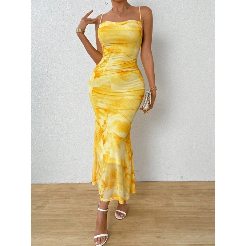 

2025Sexy Tight-Fitting Strapless Tube Top Long Dress with Floral Gray Print, High Waist Bodycon Dress