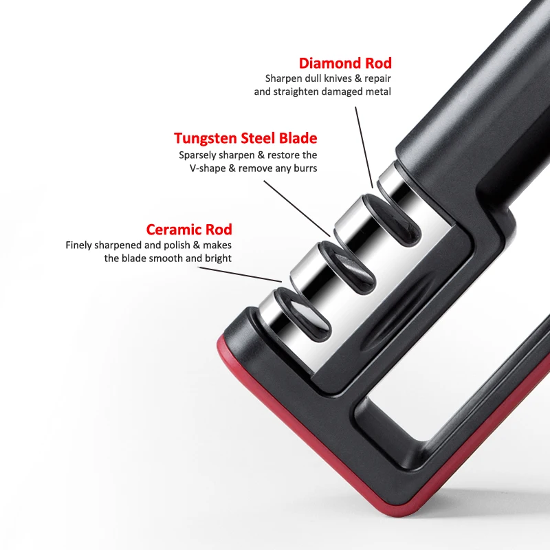 Portable Manual Knife Sharpener Compact Pull Through Design Knife Sharpening Stone Non-Slip Base for Kitchen Use
